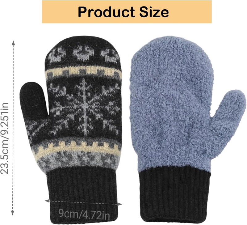 Eohak Winter Warm Mittens for Women - Knit Gloves Soft Wool Thick Fleece Lining Mittens - Image 2